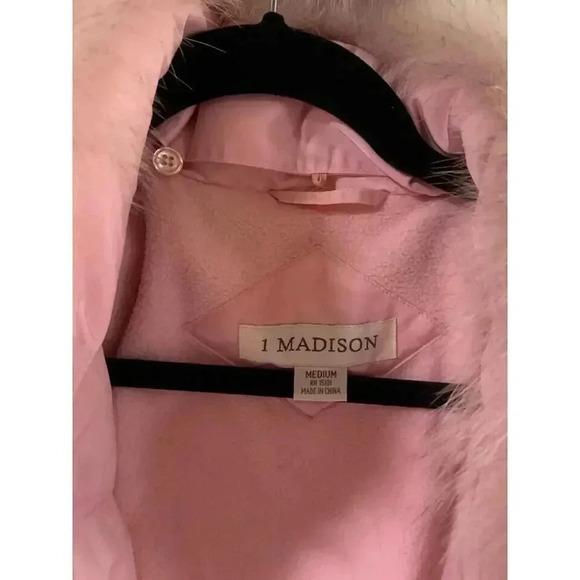 1 Madison Pink‎ puffer jacket zipper pockets/phone pocket/fox fur-Medium - Picture 2 of 10